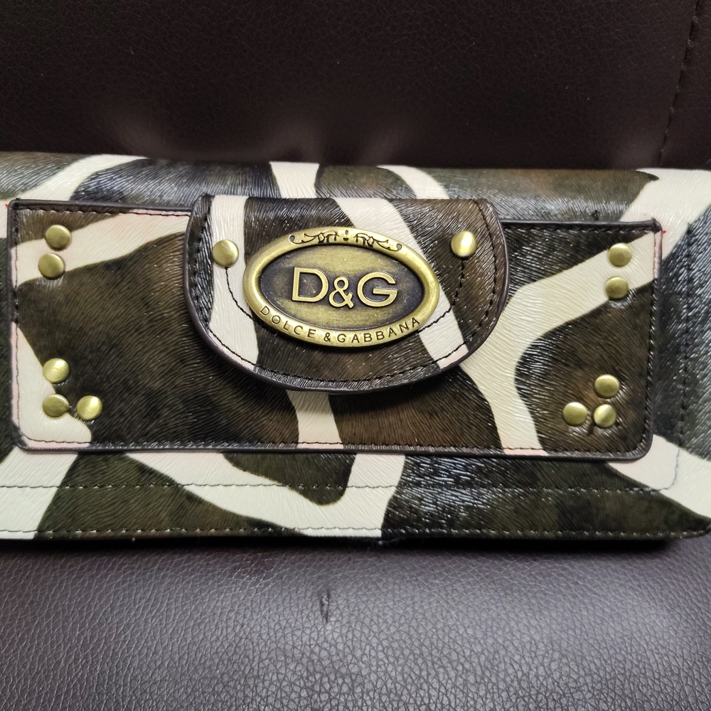 Dolce & Gabbana Green, White and Black Zebra-Print Leather Wallet